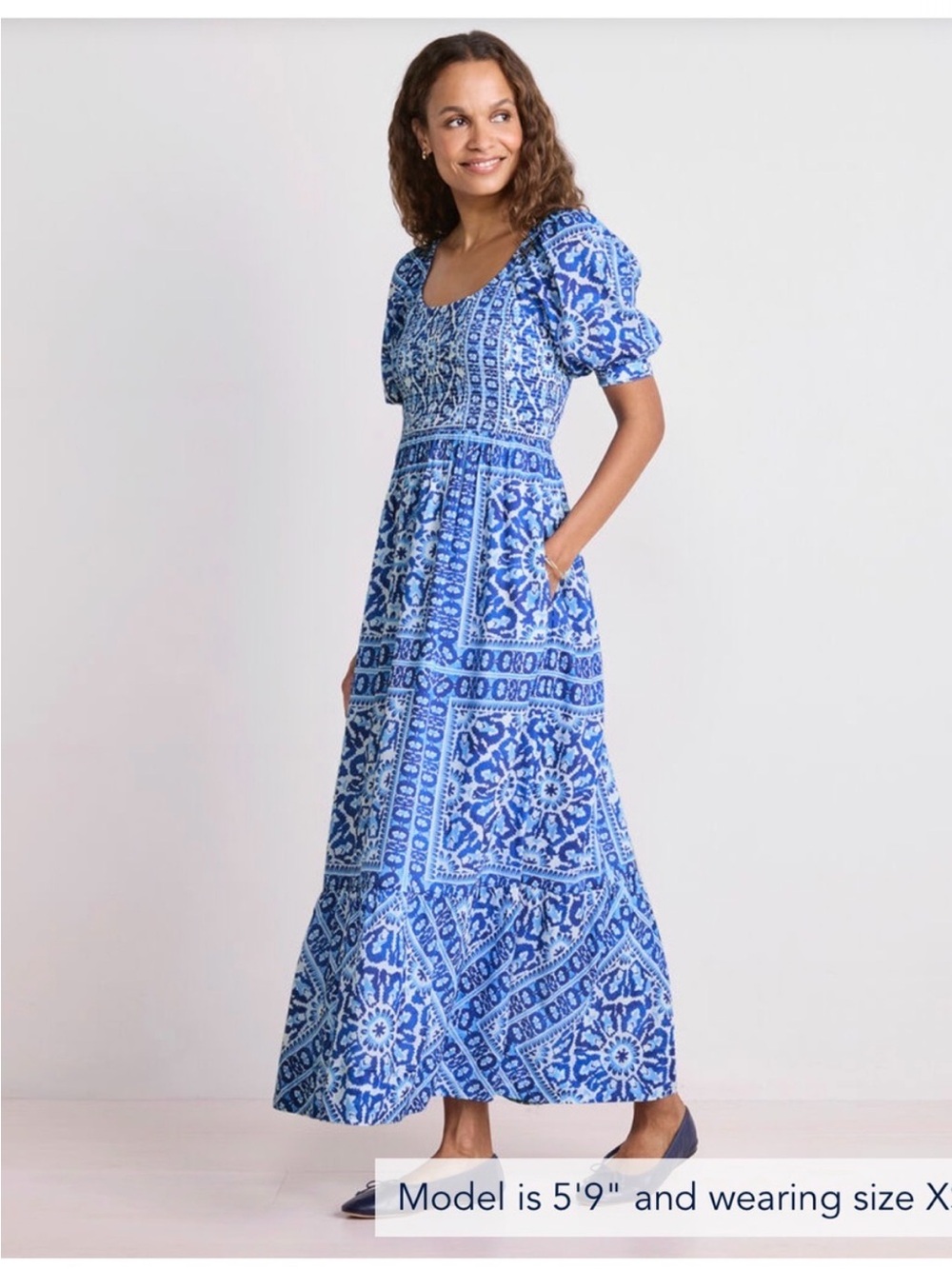 NEW With Tags Vineyard Vines Blue Patterned Maxi Dress with Puff Sleeves